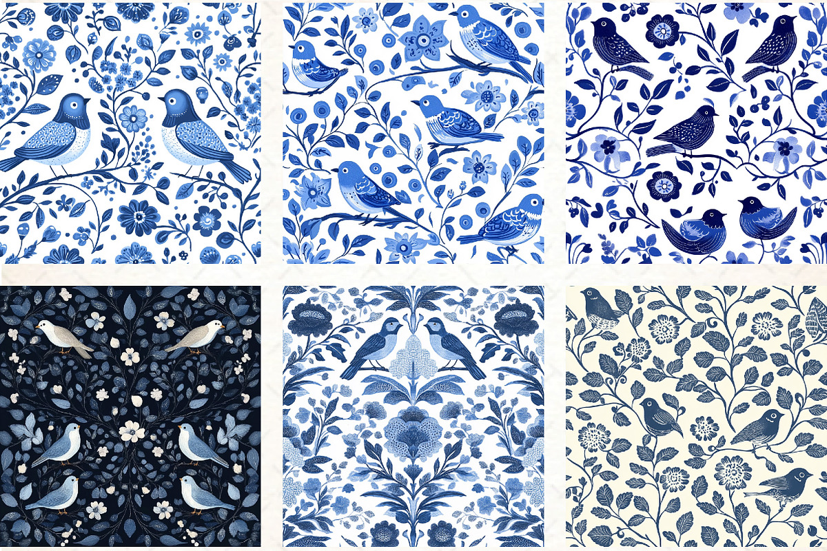 Blue Birds & Flowers Pattern, an Illustration by DreamCafeArt (Photo 2 of 3)