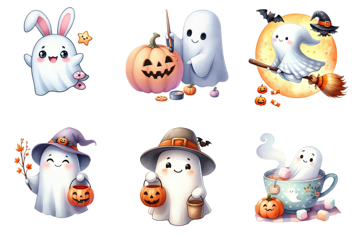 Watercolor Halloween Cute Ghost, an Illustration by DreamArtGraphic (Photo 4 of 5)