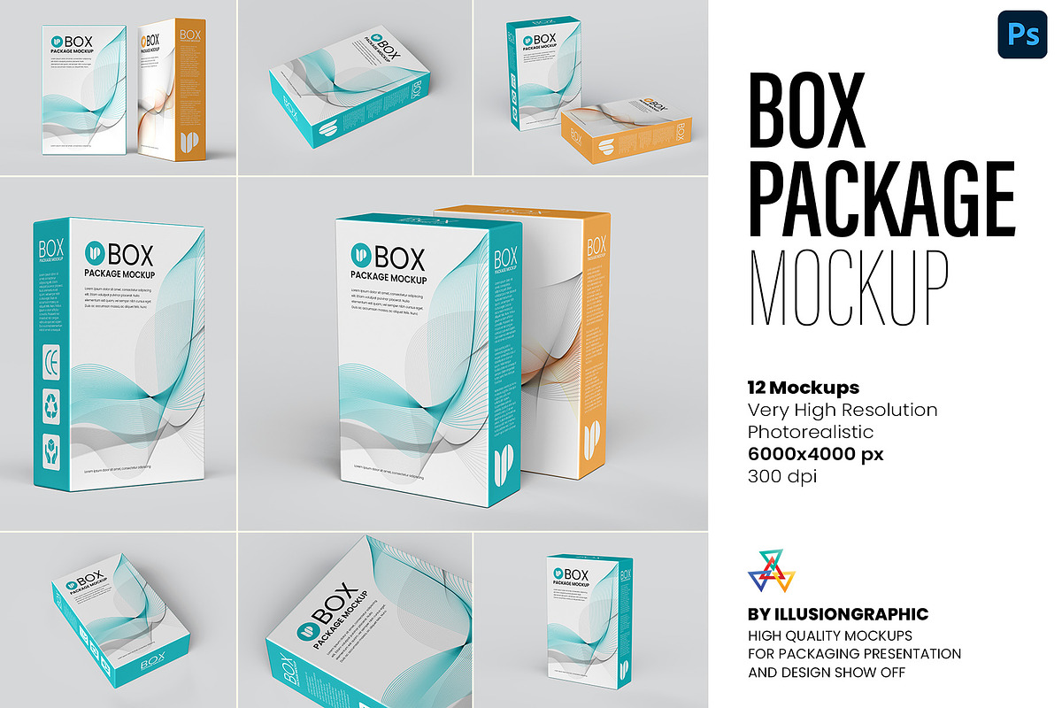 Box Package Mockup - 12 views, a Packaging Mockup by Illusiongraphic (Photo 1 of 29)