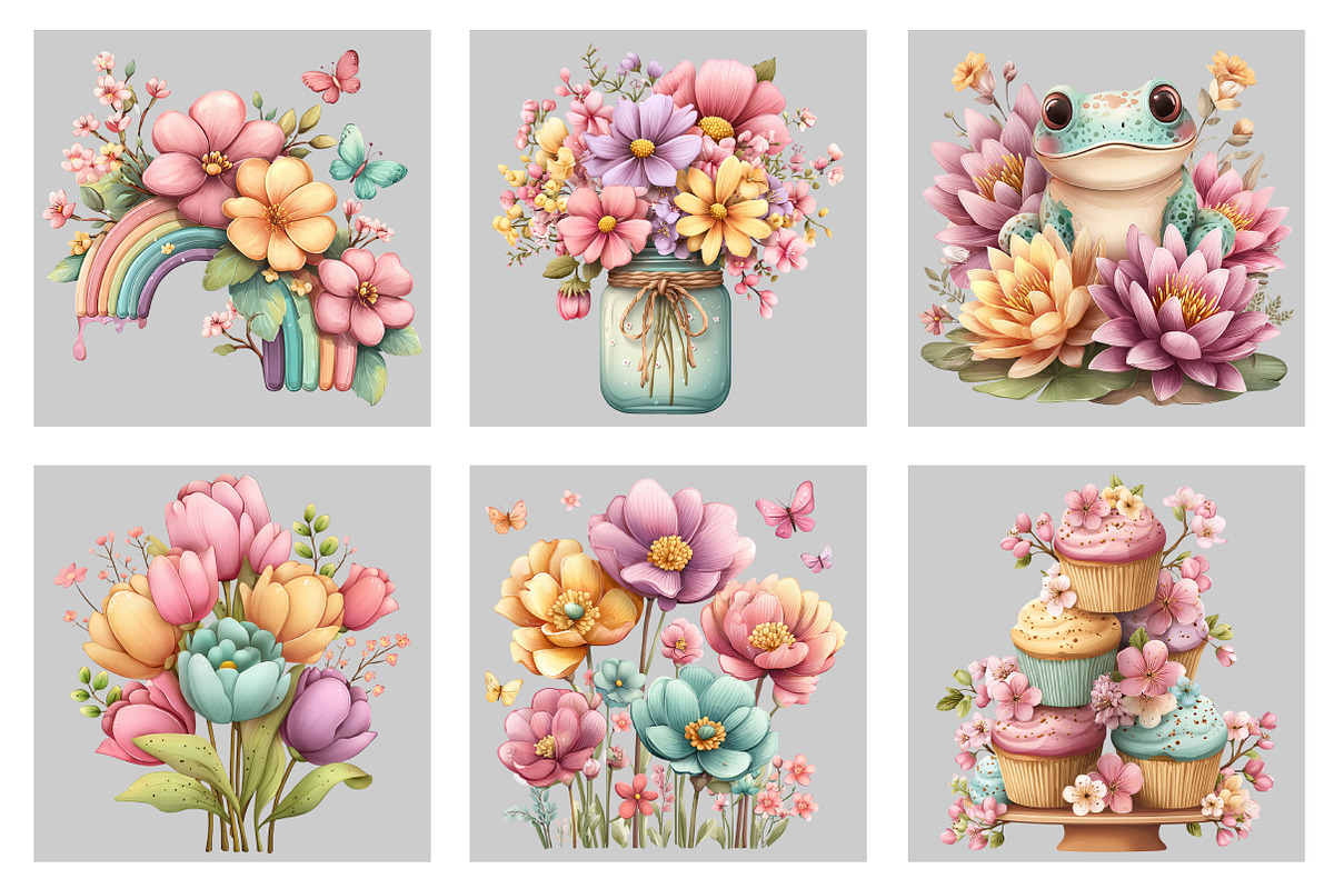 Watercolor Cute Spring Clipart, an Illustration by Black Bird Studio (Photo 5 of 5)