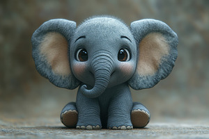 Cute cartoon elephant sitting on a t, a Photo by Tanuart
