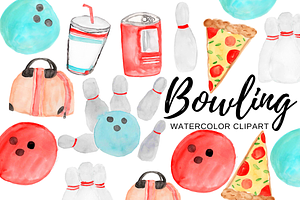 Watercolor bowling clipart
