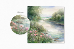 Summer River Digital Watercolors