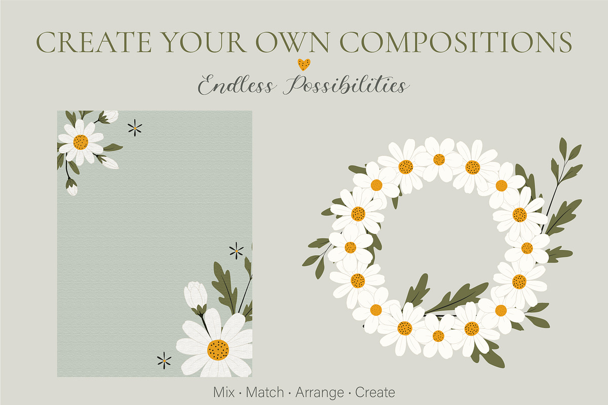 Wild Daisy Floral Set & Patterns, a Decorative Illustration by OREHOVKA (Photo 4 of 4)