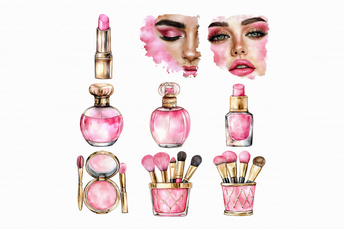 Watercolor Pink Make up Clipart, an Illustration by Libby Wishes (Photo 2 of 5)