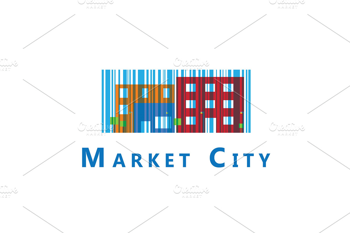 City market with barcode logo, an Object Illustration by LogosDen