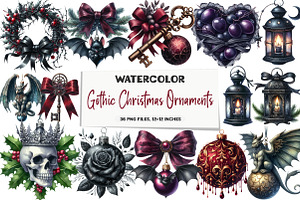 Gothic Christmas Ornaments Clipart, an Illustration by DreamArtGraphic