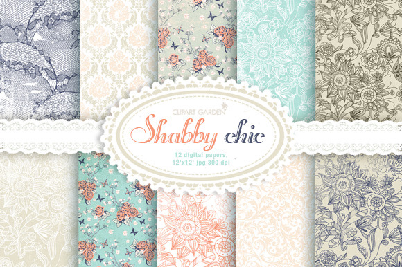 12 shabby romantic Digital Papers. preview 6