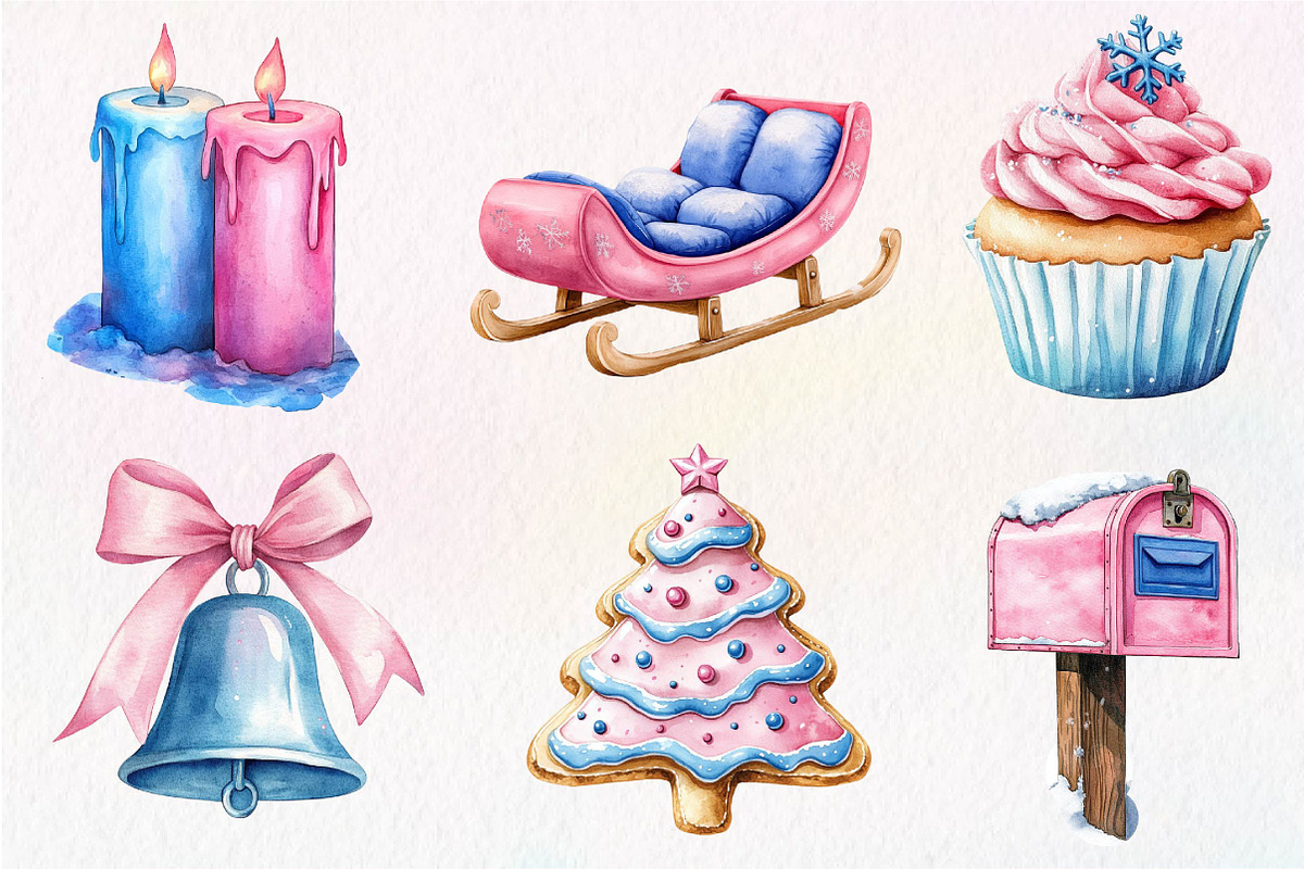 Pink and Blue Christmas Clipart, an Illustration by Dream Creation (Photo 6 of 7)