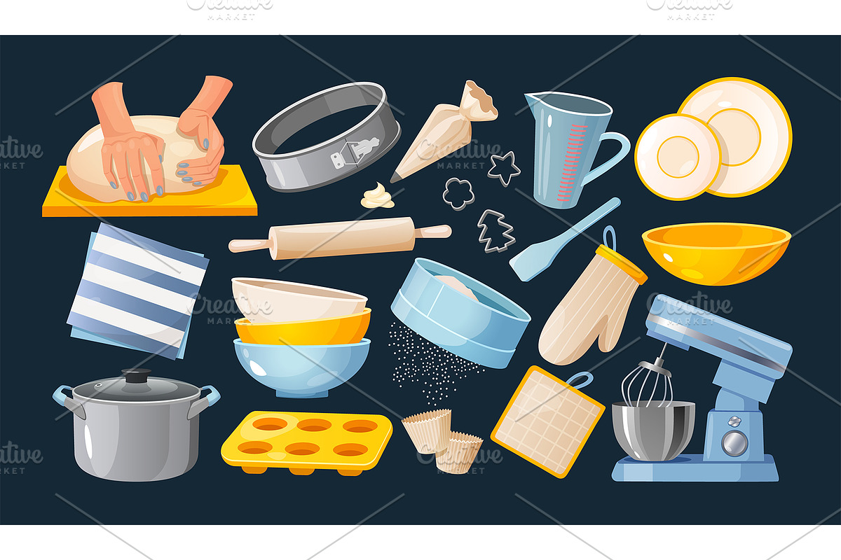 Kitchen utensils and appliances set, an Object Illustration by Elen_Art