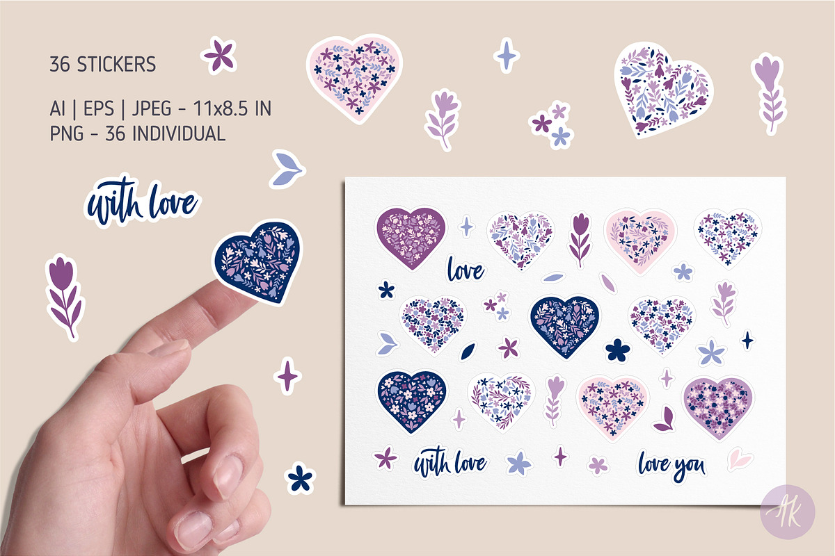 Floral Hearts Vector Clipart Set, an Object Graphic by Alena Koval (Photo 6 of 12)