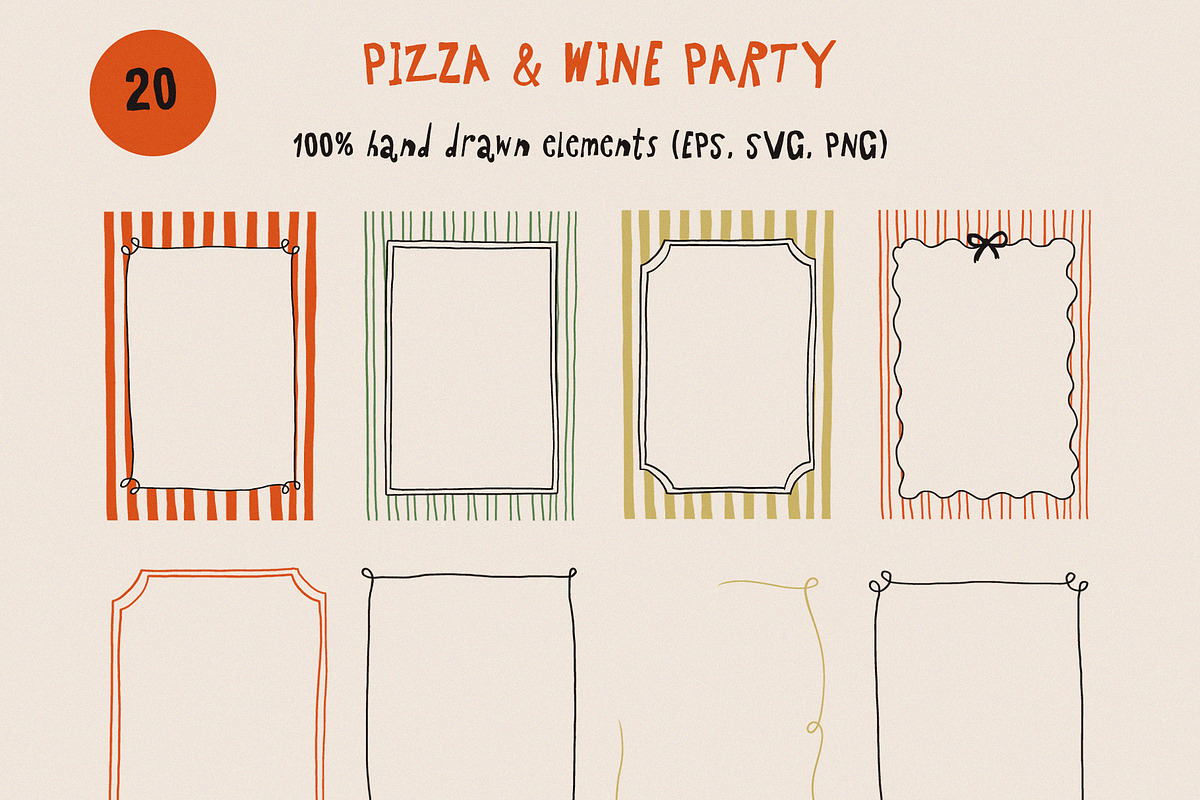 Whimsical Pizza & Wine Party set, a Food Illustration by Madiwaso (Photo 7 of 11)