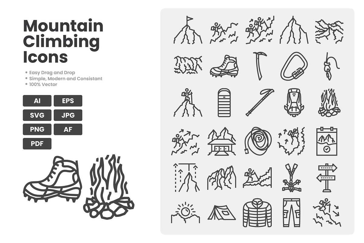 Mountain Climbing Outline Icon Pack, an Outline Icon by erifqizeicon (Photo 2 of 3)