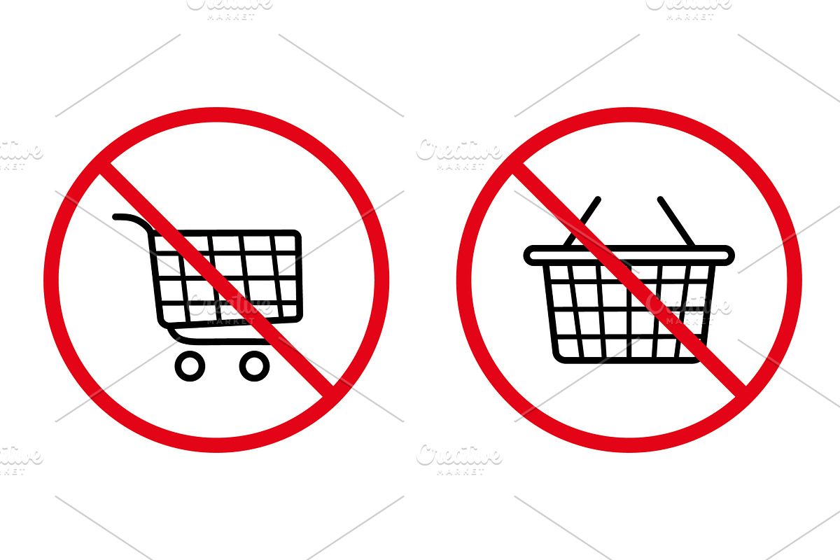 Basket Shop Cart Red Stop Symbol Set, an Object Illustration by Vector Creator