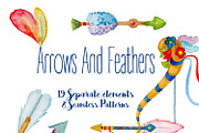 Watercolor Arrows and Feathers Set, an Illustration by RabbitAndPencil (Thumbnail 1 of 4)