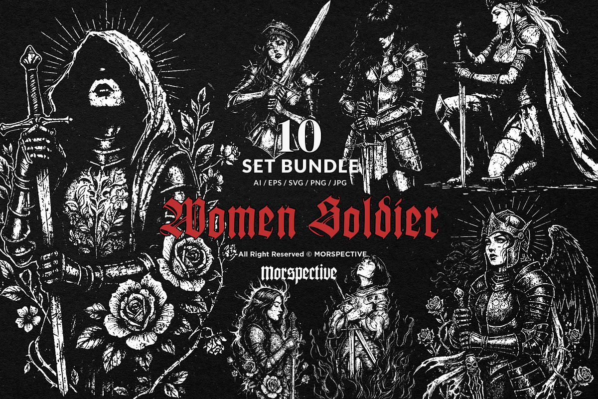 10 Bundle Dark Art Women Soldier, an Illustration by Morspective (Photo 1 of 7)