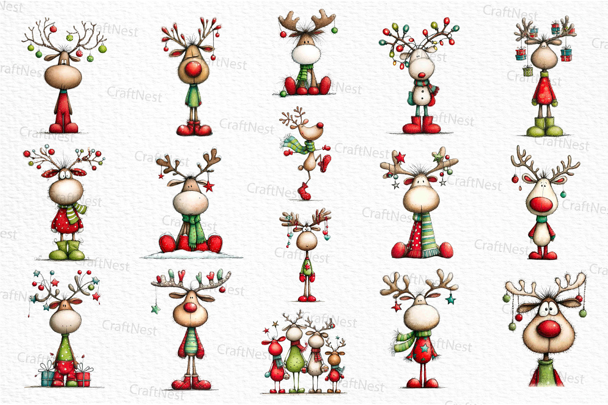 Whimsical Christmas Reindeer Clipart, an Illustration by Craft Nest (Photo 5 of 6)