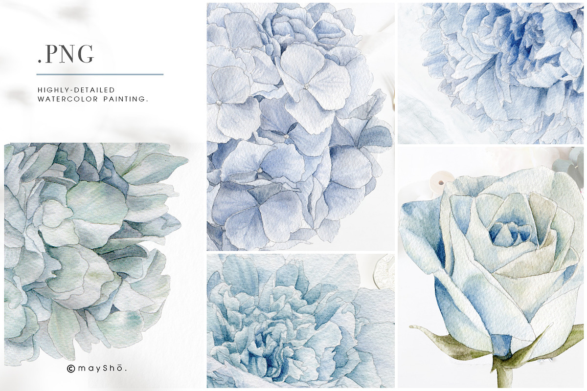 Dusty Blue Watercolor Flower Graphic, an Illustration by May • SHO (Photo 5 of 16)