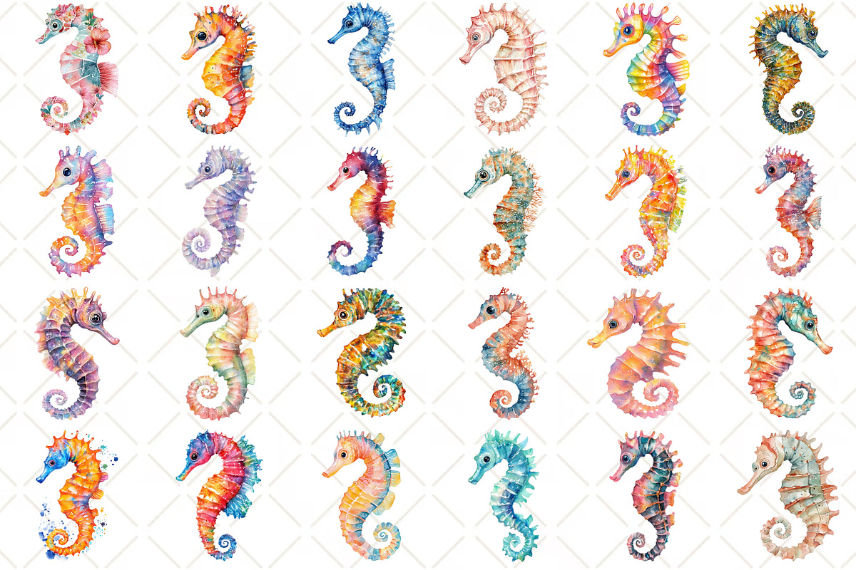 Watercolor Summer Seahorse Clipart, an Illustration by Black Bird Studio (Photo 5 of 5)