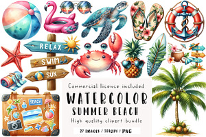 Summer Beach Watercolor Clipart, an Illustration by CreationArt