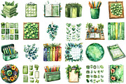 Watercolor Green Planner Clipart, an Illustration by Sublimation Artist (Thumbnail 2 of 6)