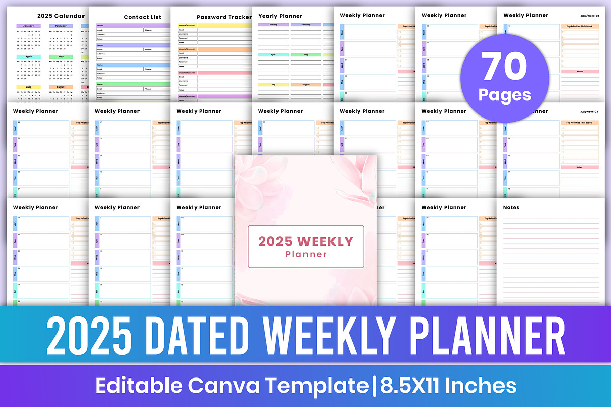2025 Dated Weekly Planner Canva Kdp, a Stationery Template by Mustafiz (Photo 1 of 4)