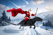 Santa Claus rides a friendly dragon across a snowy kingdom, a Holiday Photo by DanFLCreativo (Thumbnail 1 of 2)