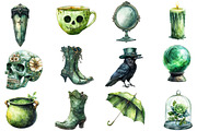 Antique Green Halloween Clipart, an Illustration by Designworld (Thumbnail 2 of 6)