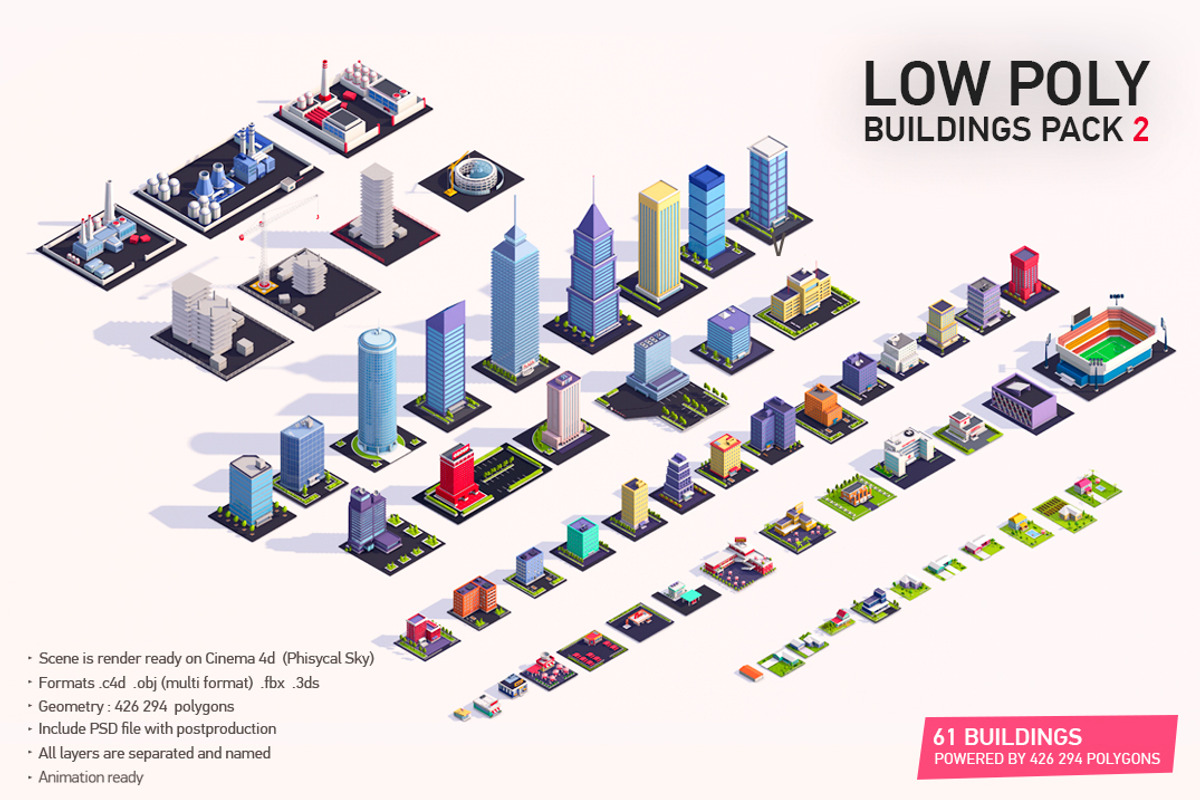 Low Poly City Buildings Pack 2, an Environmental 3D Model by Anton Moek (Photo 1 of 8)