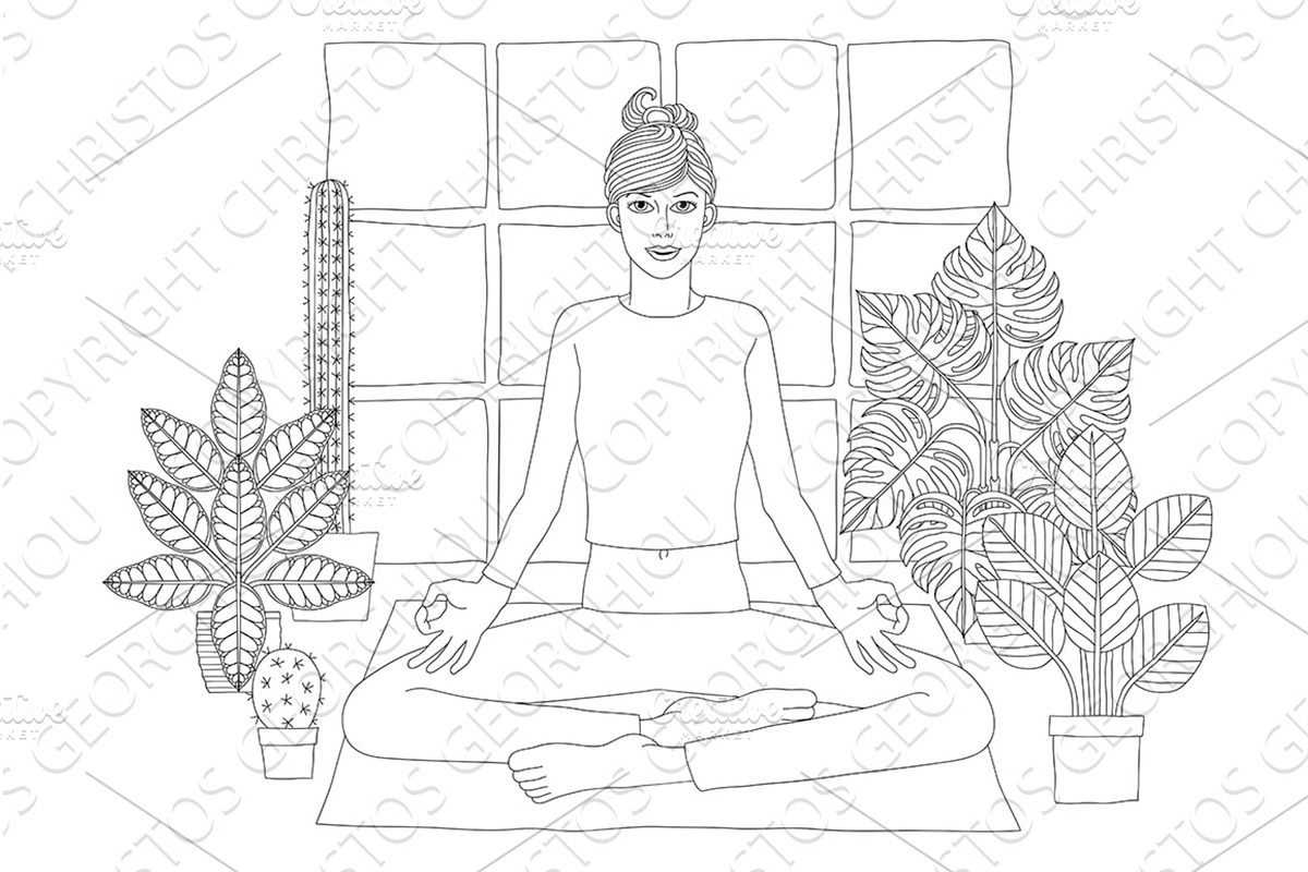 Woman Meditating Doing Yoga Pilates, a Person Illustration by Christos Georghiou