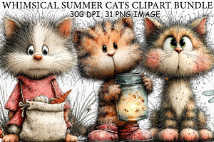 Whimsical Summer Cats Clipart Bundle, an Illustration by Canvas Craft