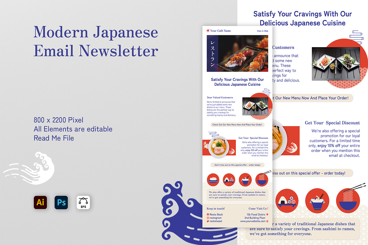 Japanese Restaurant Email Newsletter, an UI Kit Template by Fannan Studio (Photo 1 of 3)