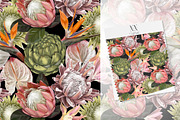 Protea & Strelitzia seamless pattern, a Pattern Graphic by NNclipart (Thumbnail 3 of 6)