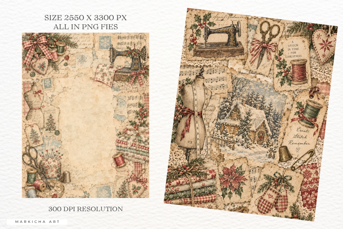 Sewing Christmas Junk Journal Pages, a Background Graphic by Markicha Art (Photo 3 of 5)