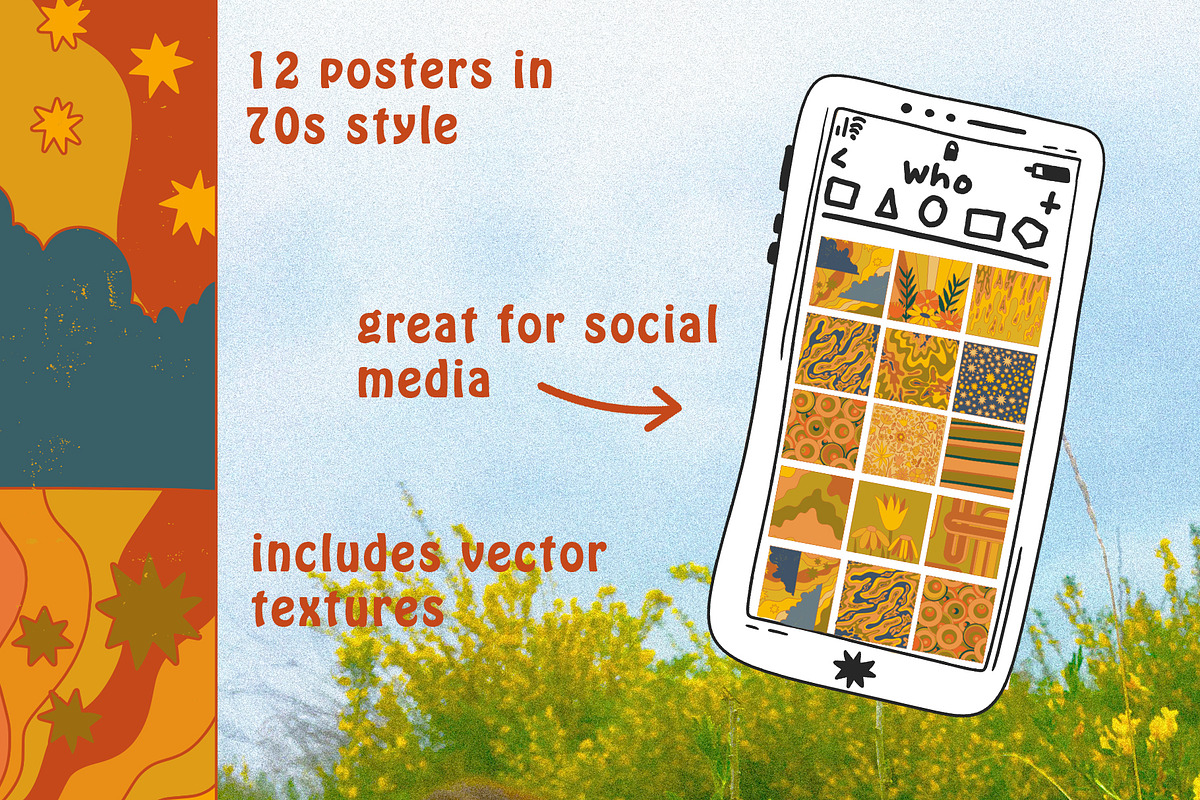 70s vector groovy boho posters, a Texture Illustration by okchizh (Photo 2 of 6)