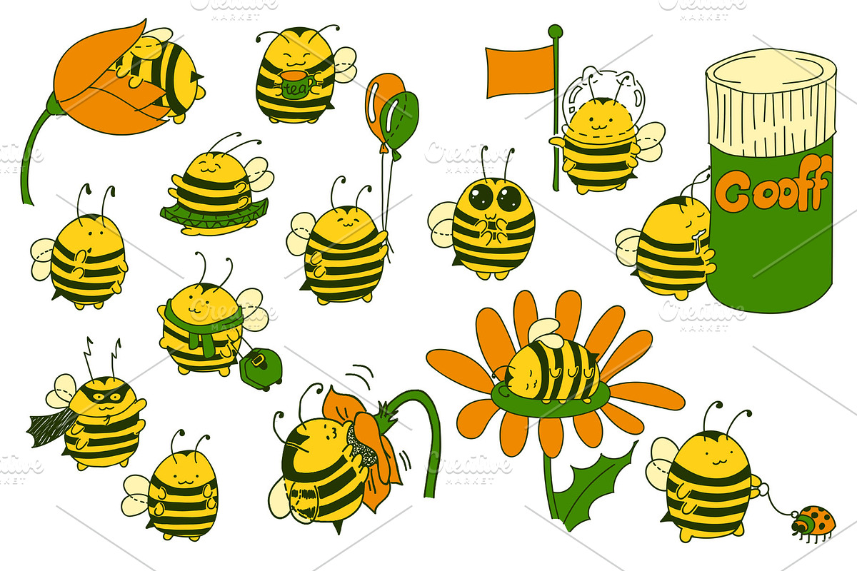 Cartoon bumblebees characters, an Illustration by Red_cat (Photo 9 of 10)
