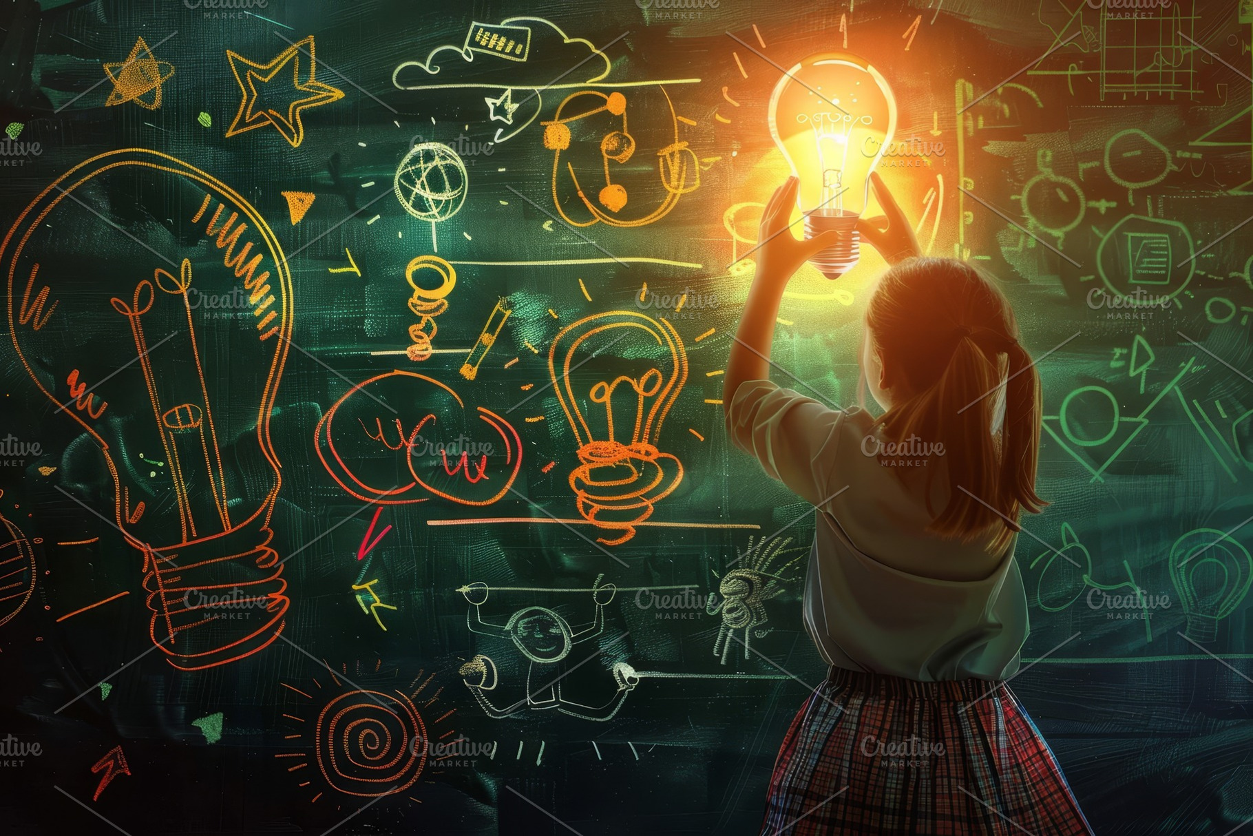 A girl holding a light bulb in front, a Photo by Iftikhar Alam