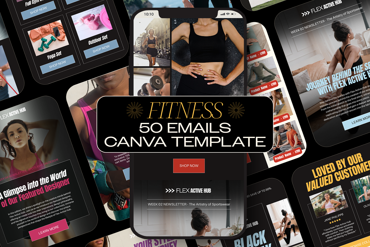 Fitness Emails | 50 Canva Templates, an Email Template by Creatif Foundry (Photo 1 of 9)