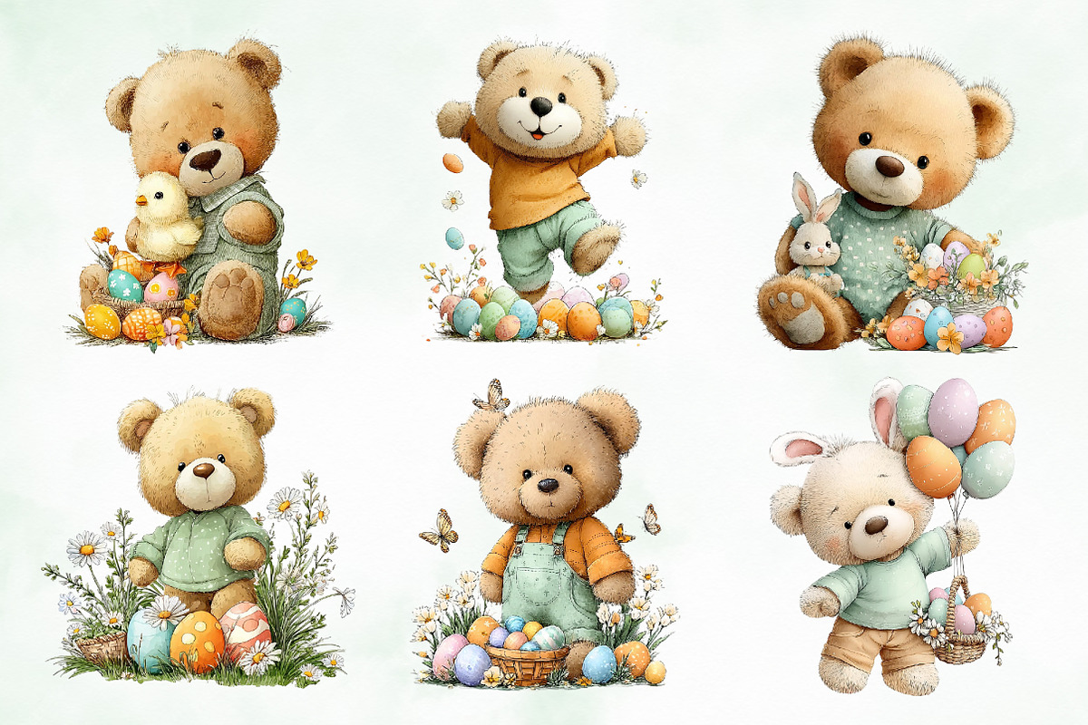 Whimsical Easter Teddy Bear Clipart, an Illustration by Creative Art (Photo 7 of 8)