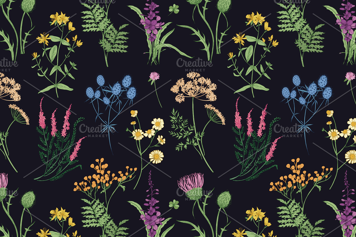 Wild flowers,herbs,herbaceous plants, a Texture Illustration by Good Studio (Photo 9 of 22)