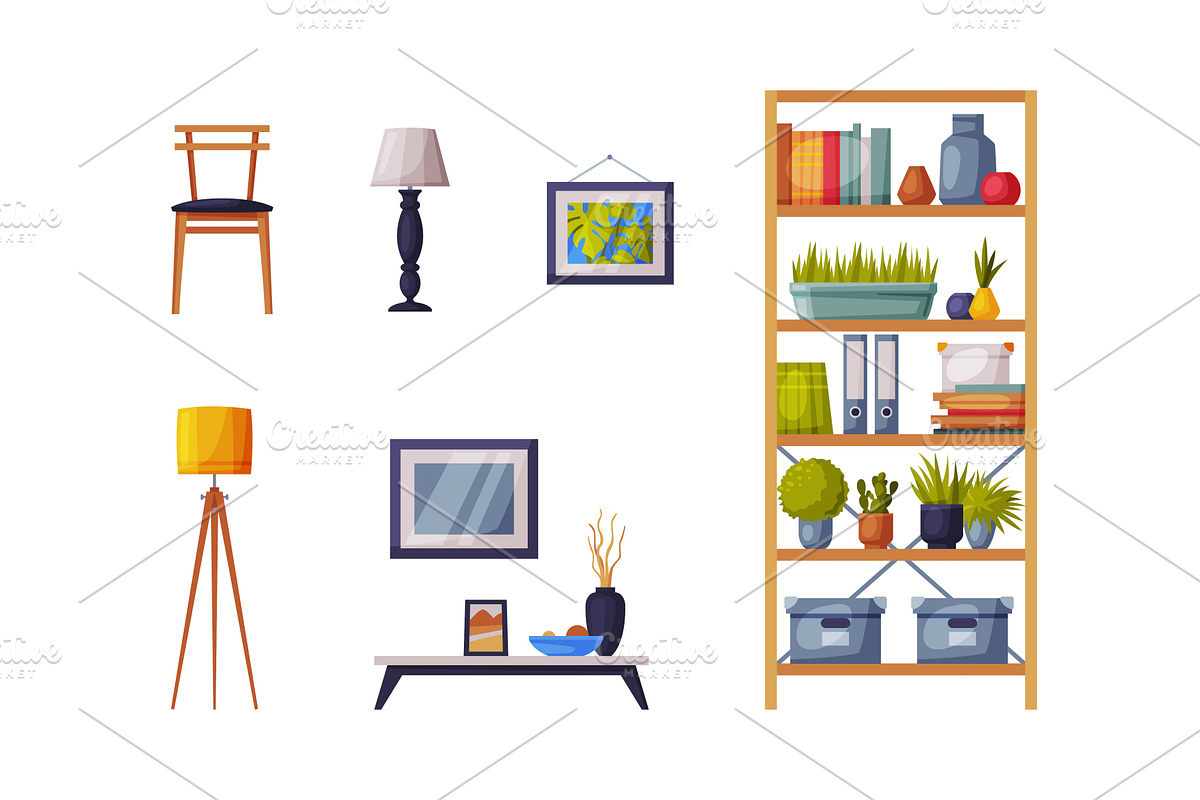 Modern Room Interior Items with, an Object Illustration by TopVectors