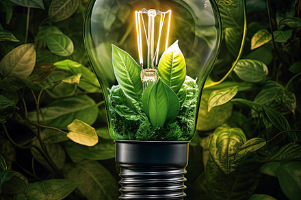 eco light bulb surrounded by fores, a Background Photo by huertas19