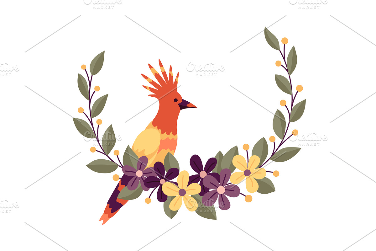 Round flower bird frame, vintage, an Object Illustration by the8monkey