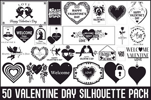 50 Valentine Day Silhouette Pack, an Illustration by Designs_River