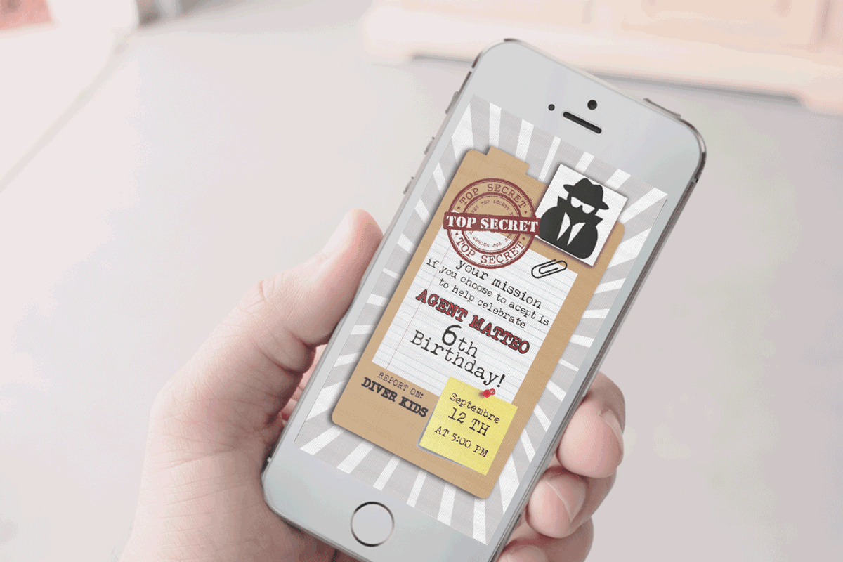 Digital invitation secret agent, an Invitation Template by Pegaconleche Papercute
