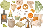 Watercolor Cozy Autumn Clipart, a Seasonal Illustration by ArtGiftsStudio (Thumbnail 1 of 4)