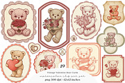 Vintage Valentine Bear Cards Printab, an Illustration by SinaCreation (Thumbnail 1 of 5)