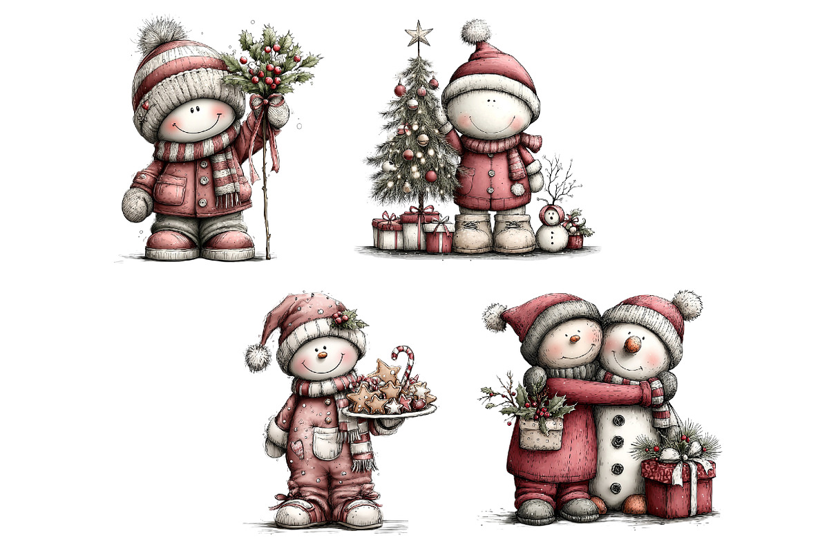 Cute Santa Snowman Christmas Clipart, a Seasonal Illustration by Creative Art (Photo 7 of 7)