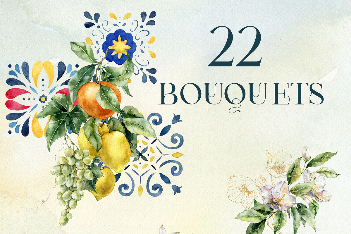 Mediterranean citrus tile watercolor, a Decorative Illustration by Yuliya Derbisheva (Photo 5 of 15)