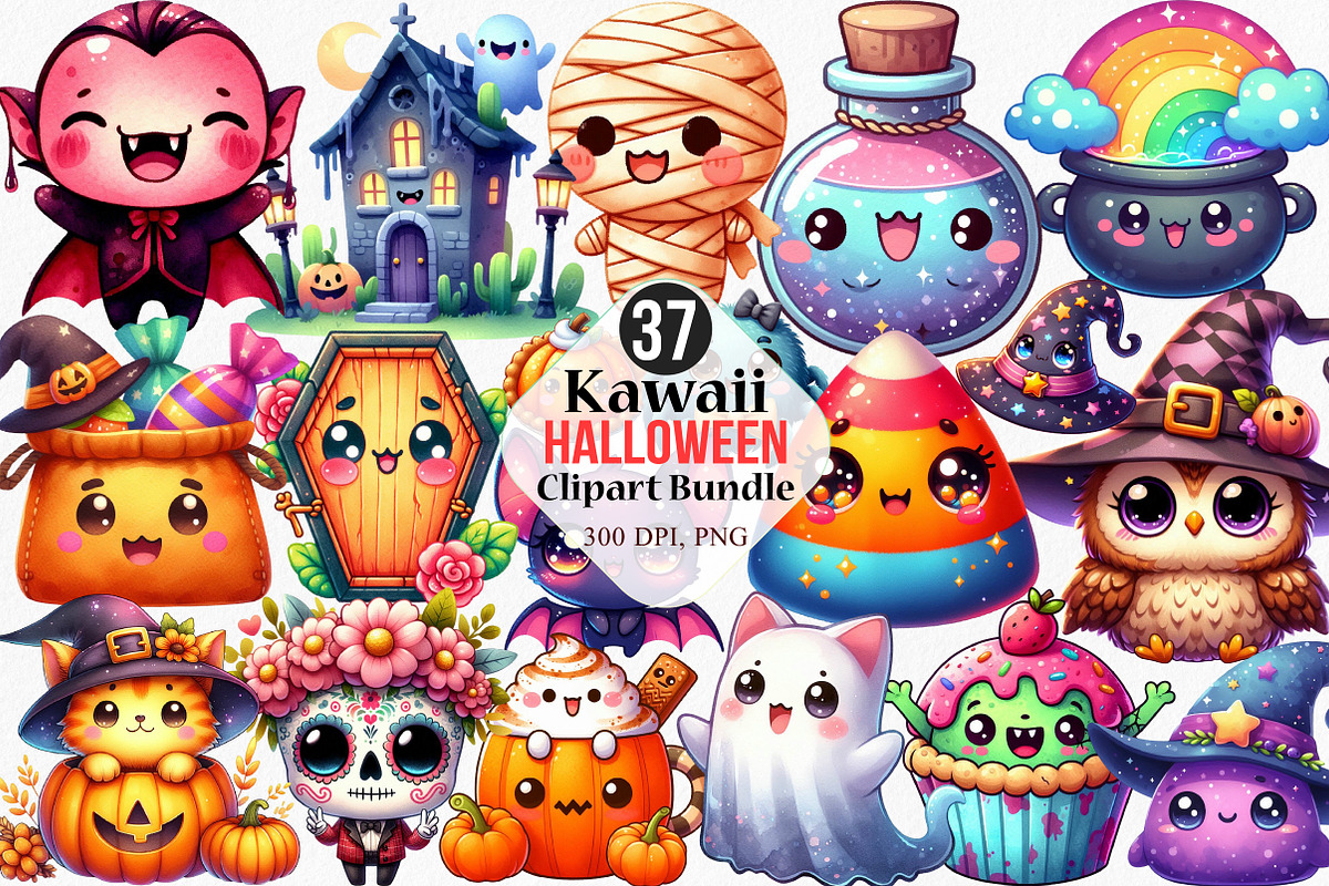 Kawaii Halloween Clipart Bundle, an Illustration by Canvas Craft (Photo 1 of 8)